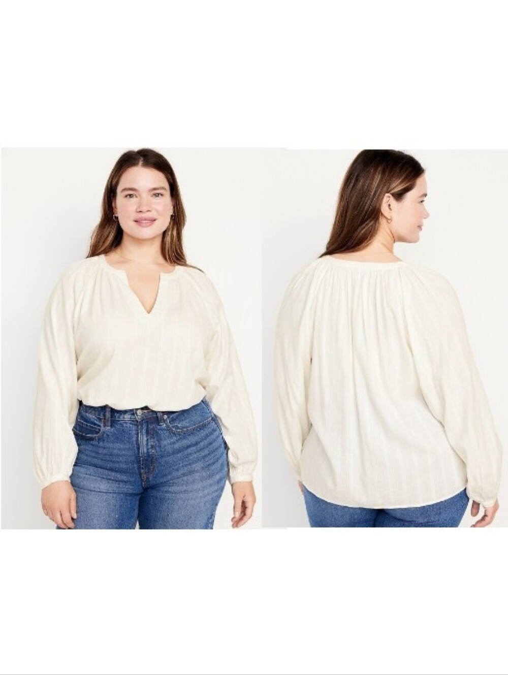 Old Navy Textured Dobby Split Neck Top in Ivory Size XL New With Tags